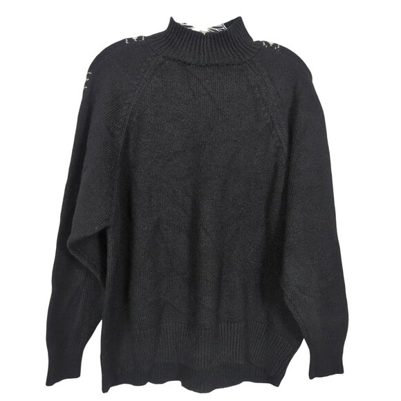 Vintage Honors Misses Sweater Women’s L Black White Floral Embroidered Argyle - Picture 2 of 12